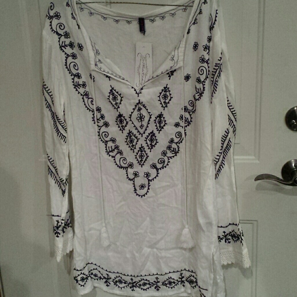 Tunic length peasant blouse